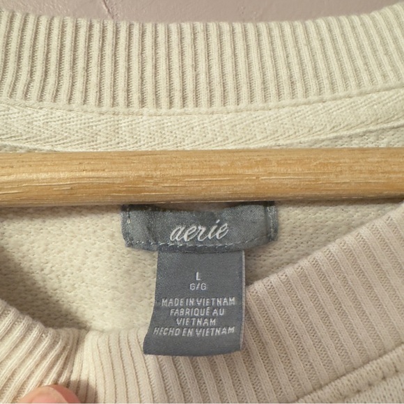 Aerie Ruffle Shoulder Crewneck Sweater Cream Women Size L - Picture 7 of 8